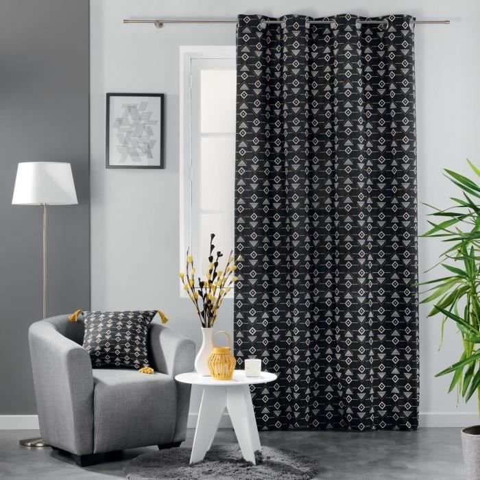 Rideau tamisant - Letiko - géométrique noir - 100% coton - 140x240 cm