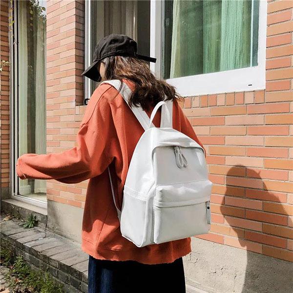 Women's Backpack Vintage Soft PU Backpack casual Anti-theft Shoulder Bag Solid Color School Backpack