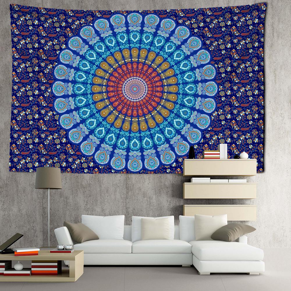 

Синий и фиолетовый гобелен с мандалой, настенный художественный хиппи, тапиз, простая абстрактная эстетика, домашний декор для комнаты 95x70CM