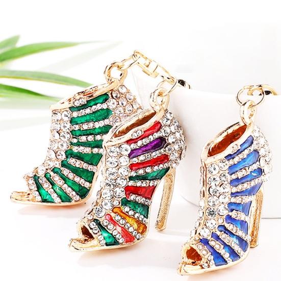 High Heels Keychain with Buckle Decorative Alloy Keyring Colorful Rhinestones Car Key Holder Backpack Accessories