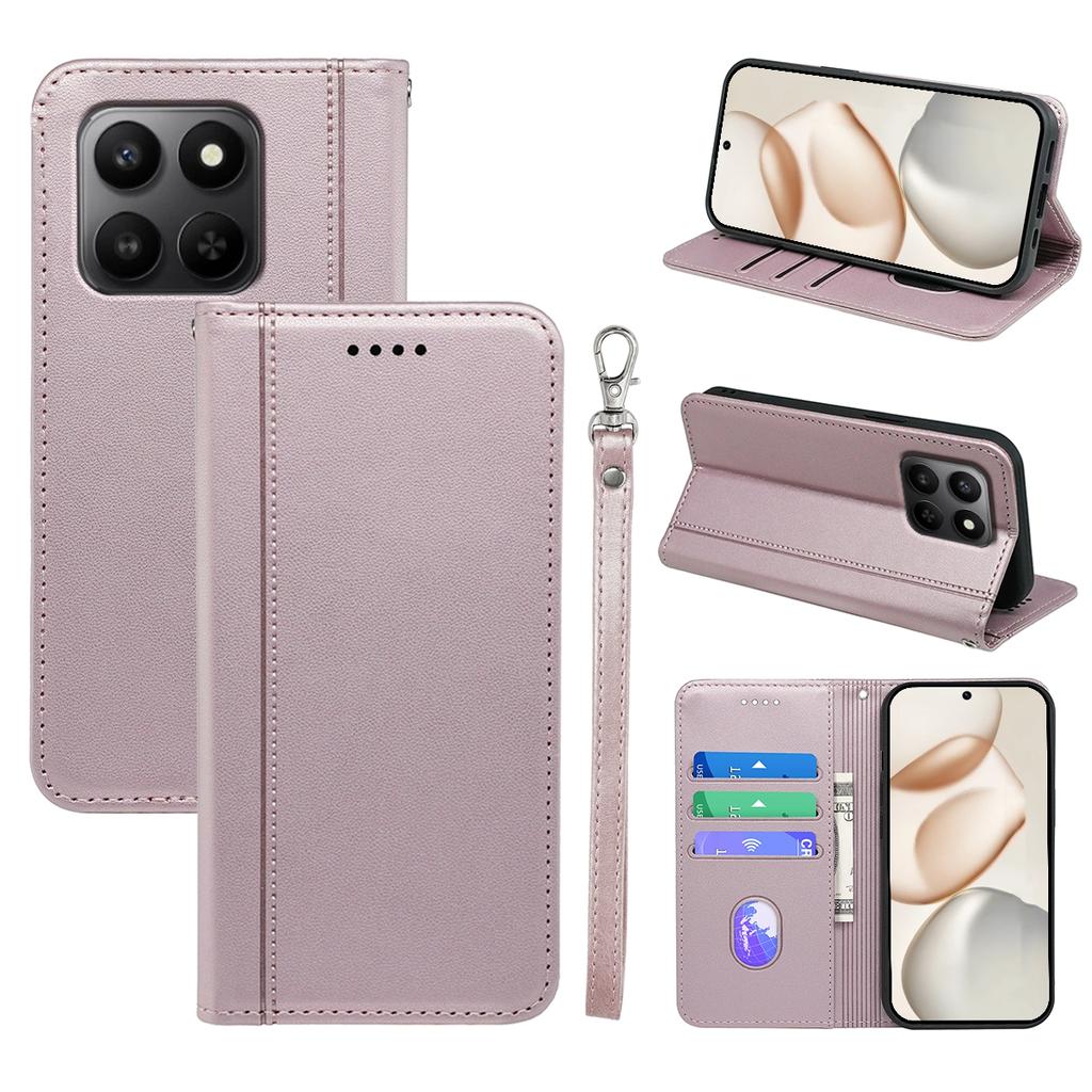 Wallet Case For Honor 400 Smart 5G/4G/X7d 4G Magnetic Closing PU Leather Phone Cover with Wrist Strap