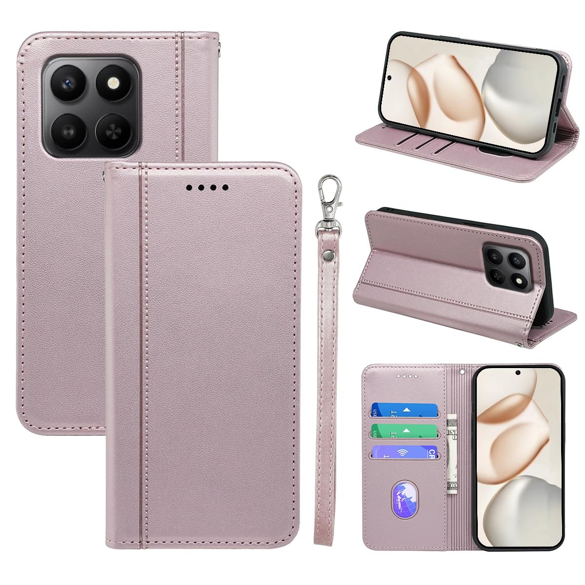 

Wallet Case For Honor 400 Smart 5G/4G/X7d 4G Magnetic Closing PU Leather Phone Cover with Wrist Strap