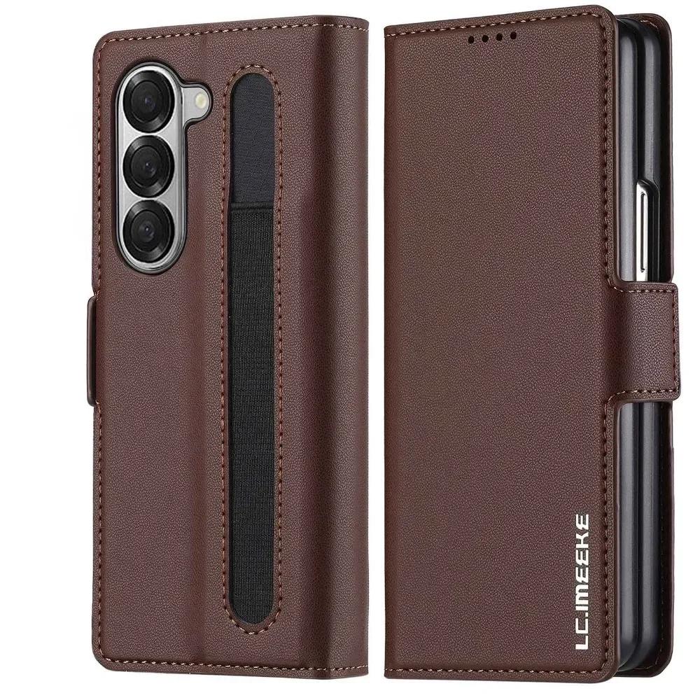 Business Leder Handyhülle für Samsung Z Fold 7 6 5 4 3 fold6 fold5 fold4 Fold3 5G mit Stifthalter Geldbörse Kartenfach Klapphülle