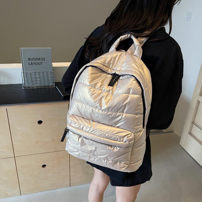 Solider Daunen-Rucksack Große Kapazität Gesteppter Rucksack Teenager Schüler Schultasche Mehrere Taschen Rucksack Puffer Baumwolle Vielseitig Bücherrucksack