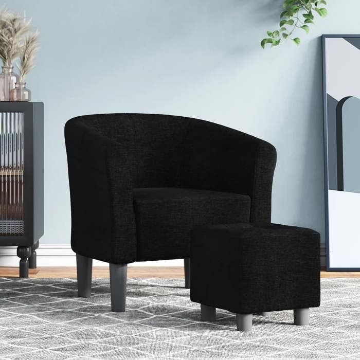 VidaXL Fauteuil Cabriolet avec Repose-pied, Chaise avec Accoudoirs, Canapé avec Dossier, Siège Rembourré Salon Chambre, Noir 356439