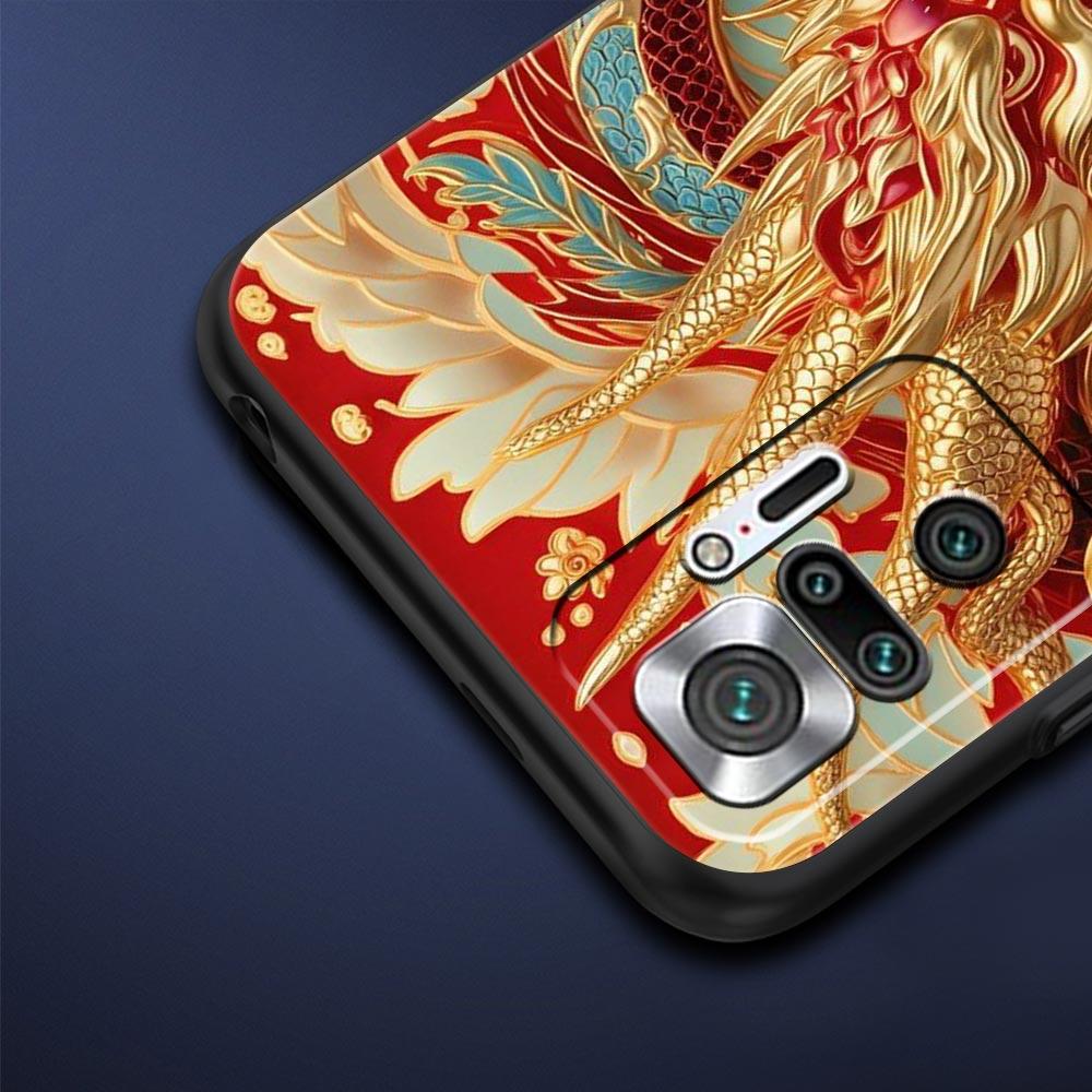 Chinoiserie Loong Flower Dragon Phone Case Cover for Redmi 14C 10C Note 15 14 13 12 10 11 K40 Pro Plus 5G Soft TPU Shell Capas