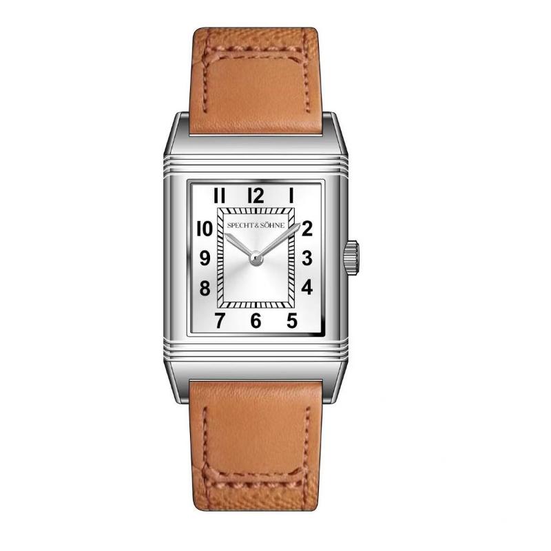 New Specht & Söhne Square Watch For Men Overturn Casebody Genuine Leather Brown Color Sapphire Crystal Waterproof