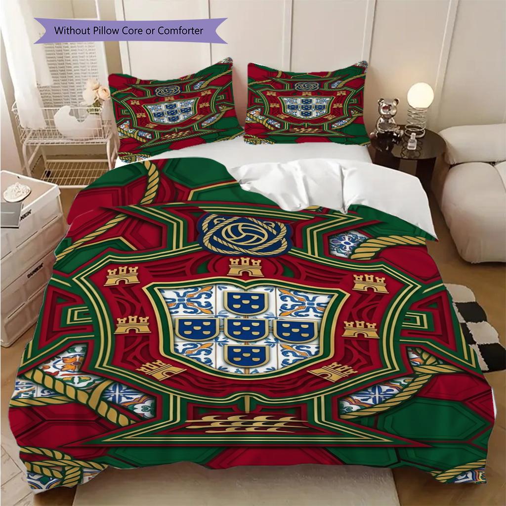 Royal Emblem Portugal Three-piece set (1 * duvet cover + 2 * pillowcase, without core) Bedding set Duvet cover and pillowcase Soft and comfortable