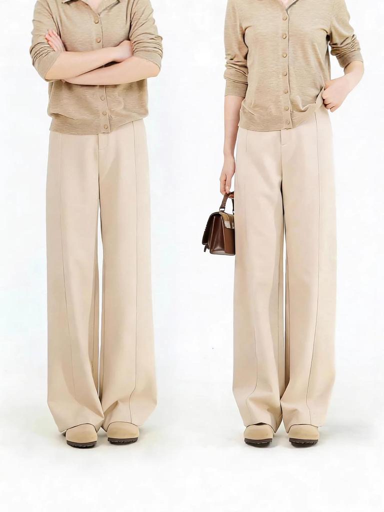 2026 Spring Women's Cloud White High-Waisted Wide-Leg Pants - Loose Old Money Style Casual Trousers