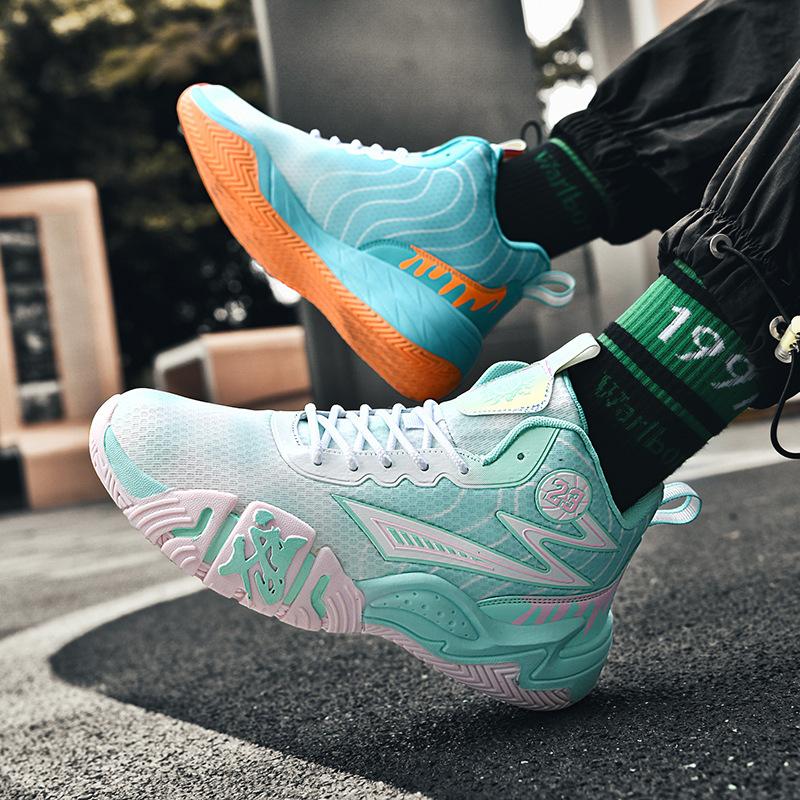 

6 Basketball Shoes Boys Shoes 8 Students High Top 12 Sneakers 15 Years Old Youth Training Sports Practical Combat Blue Sneakers 45