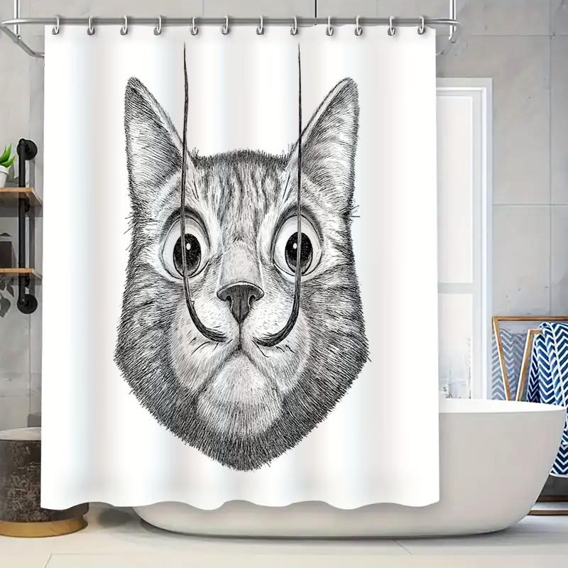 

Cat Shower Curtain Artistic Pet Portrait Bathroom Decor Modern Farmhouse Liner Vintage Animal Illustration Home Decor Washable C W60H190(CM)-1 Pcs
