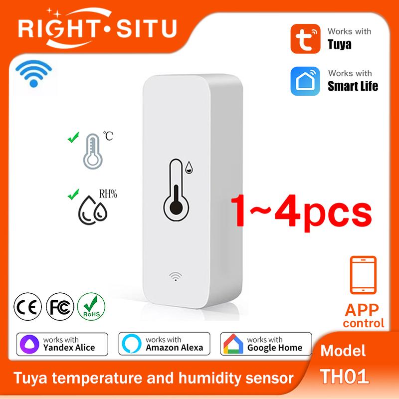 1~4PCS Tuya WiFi Temperature Humidity Sensor Smart Sensor APP Remote Control For Smart Home Support SmartLife Yandex Alexa