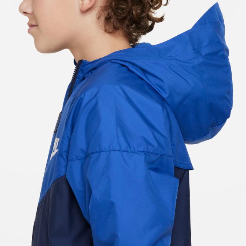 Nike Sportswear Windrunner Logo Print Color Block Hooded Jacket Kids Jacket Navy-Blue FN8757-480