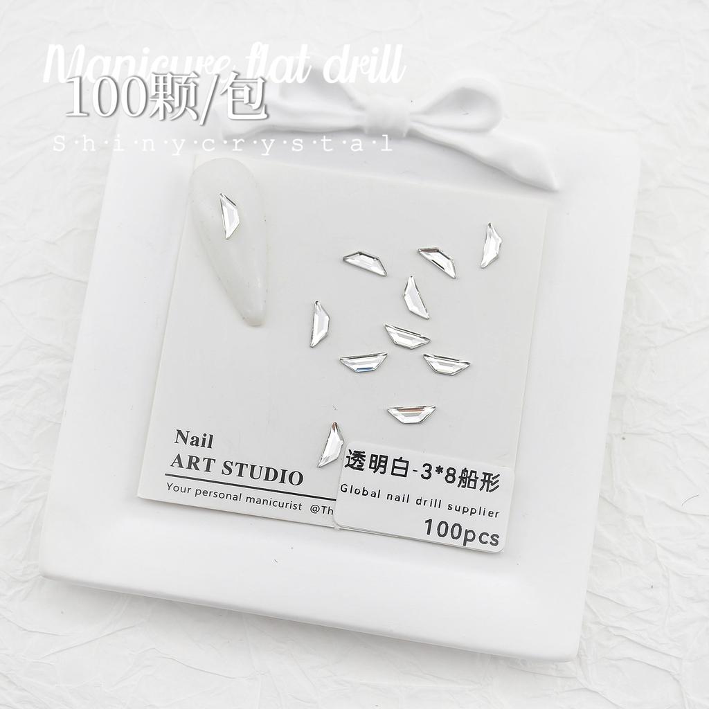 Nail Art White Flat Bottom Special-Shaped Diamond Size Mini Water Drop Love Square Transparent Diamond Jewelry White Rectangular Diamond