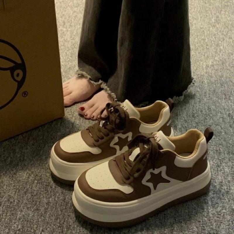 Fashion 2024 New Women Casual Shoes Lovers Leather Dad Platform Chunky Sneakers Flat Thick Sole Tennis Shoes White Basket Walking Shoes