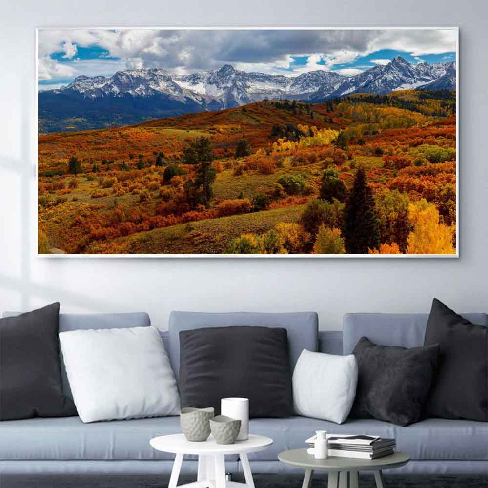 Pittura ad olio paesaggio altopiano montagna innevata foresta colorata tela artistica pittura soggiorno corridoio ufficio decorazione casa murale Senza Cornice