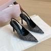 2199-13 Sequined High Heel Shoes Elegant Bridesmaid Wedding Shoes Pointed Thin Heel Silver High Heel Shoes Light Mouth Women's Shoes