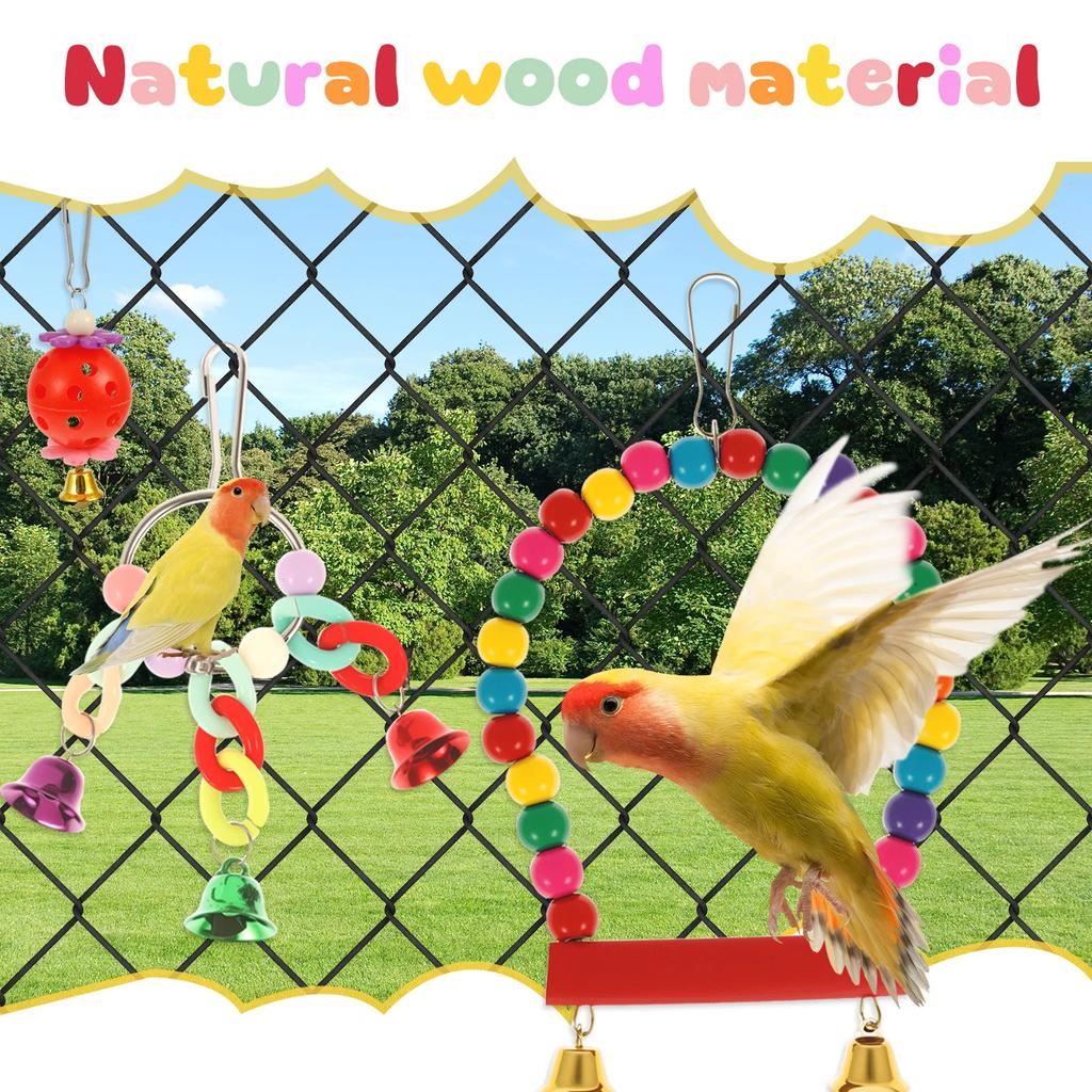 13Pcs Parrot Toy Set Wooden Assorted Style Combination Bird Toys Swing Chewing Training Toys Pet Supplies Bird Cage Accessories