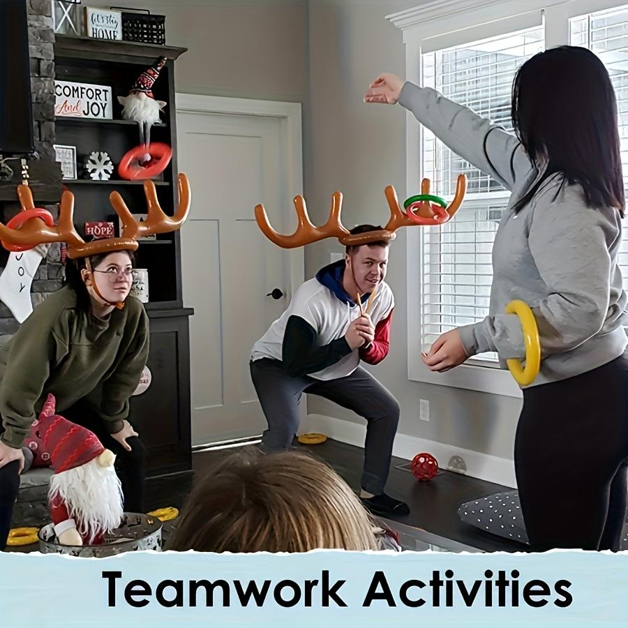 Inflatable Reindeer Horn Game with 1 Horn and 4 Rings, Fun Family Party Toss Game, Great Holiday Party Favors and Supplies