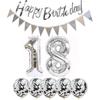 2 Balloons Number 18 + Happy Birthday Garland + Silver Banner foil Balloon 18th Birthday Decoration+5 Confetti Balloons boy Girl 18 Year Birthday