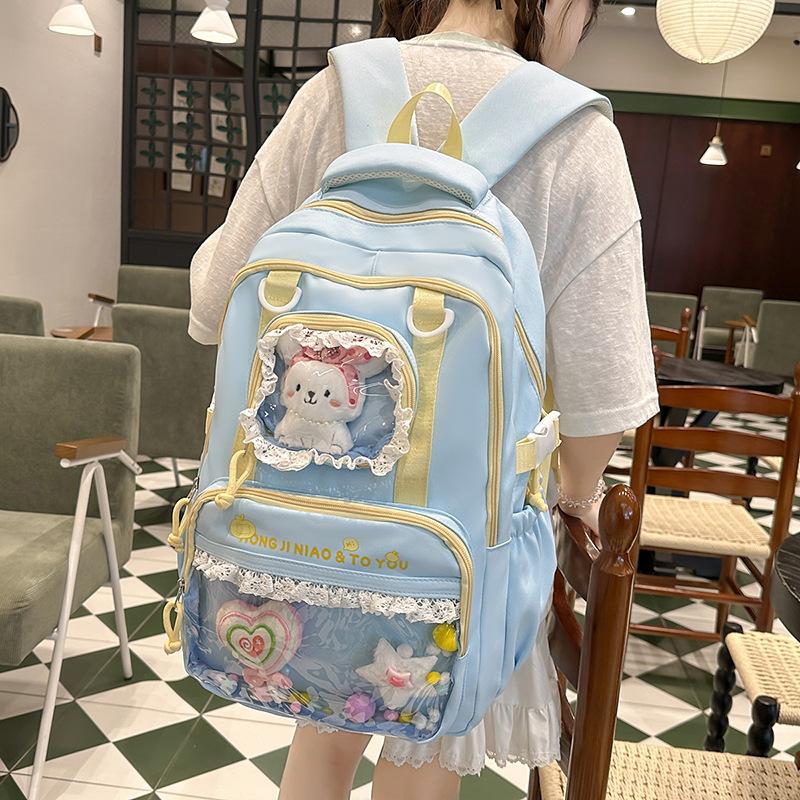 Schulrucksack für Mittelschüler süßer Kontrastfarben-Stil transparent dekomprimierend große Kapazität Mädchenrucksack