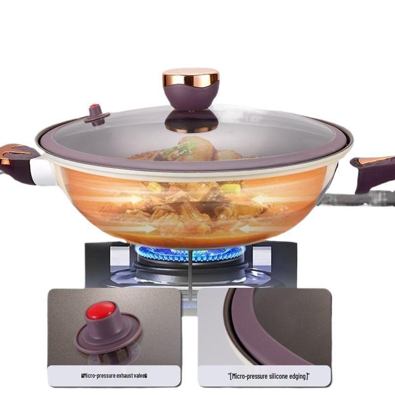 Wanghong Titan-Gold Antihaft Mehrzweck-Wok - Geringe Öldämpfe, Mikrodruck, Dampfgaren, Große Kapazität Pfanne für den Haushalt Wok-Gerichte