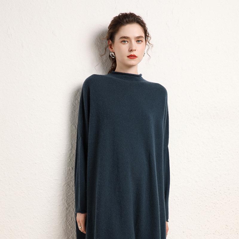 Women`s Long Knit Cashmere Turtleneck Dress