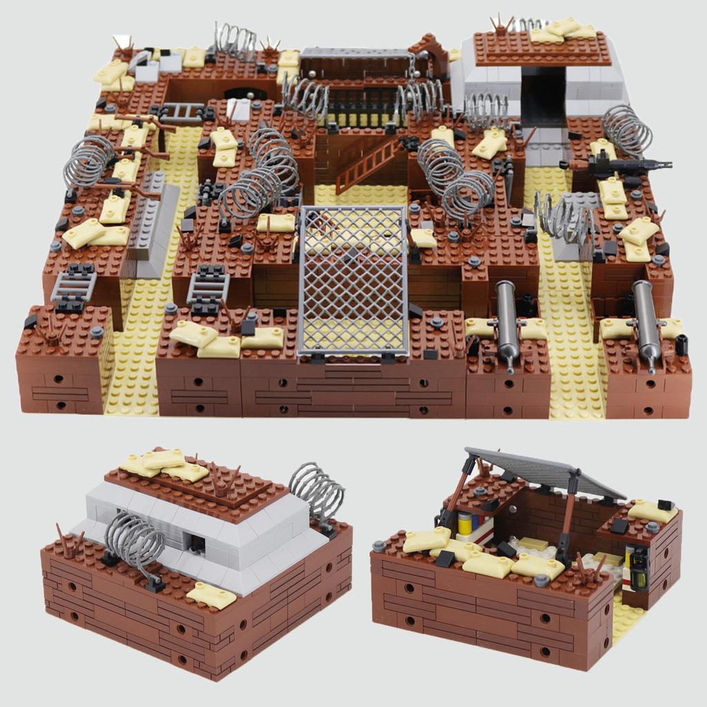 MOC WW2 Military Battlefield Brick War Street View Building Blocks Toy Weapons Blockhouse Set Compatible Figure Bricks Toys