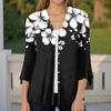 Women's Fashion Loose Casual Printed Seven-Part Sleeve Button Down Blouse Cardigan Top