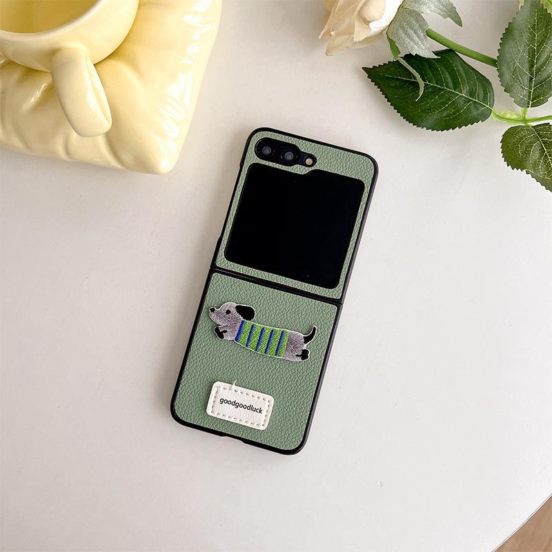 Cartoon Puppy Leather Phone Case for Samsung Zflip6 Clamshell Folding Screen Findn3Flip Female New Model