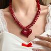 Round Bead Acrylic Love Heart Necklace Acrylic Sweater Chain Women Clavicle Necklace  Beach