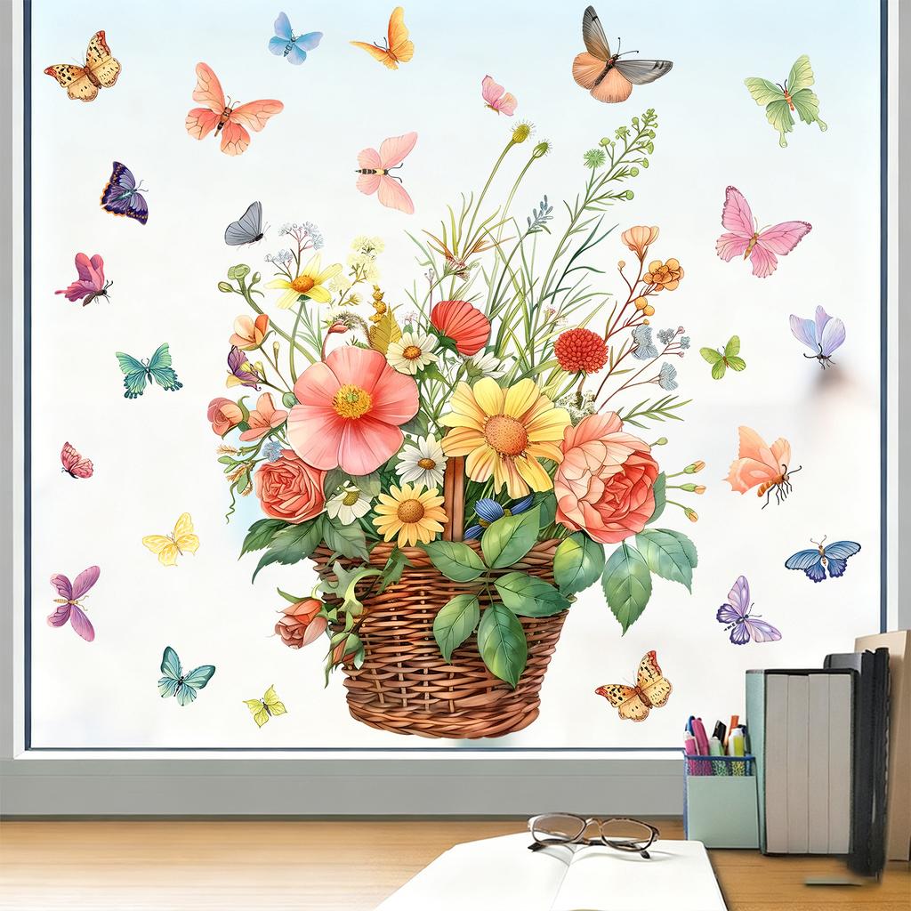 Flower and Butterfly Theme Window Decals Are Suitable for Use As Wall Stickers On Balconies, Bedrooms and Entrance Areas.