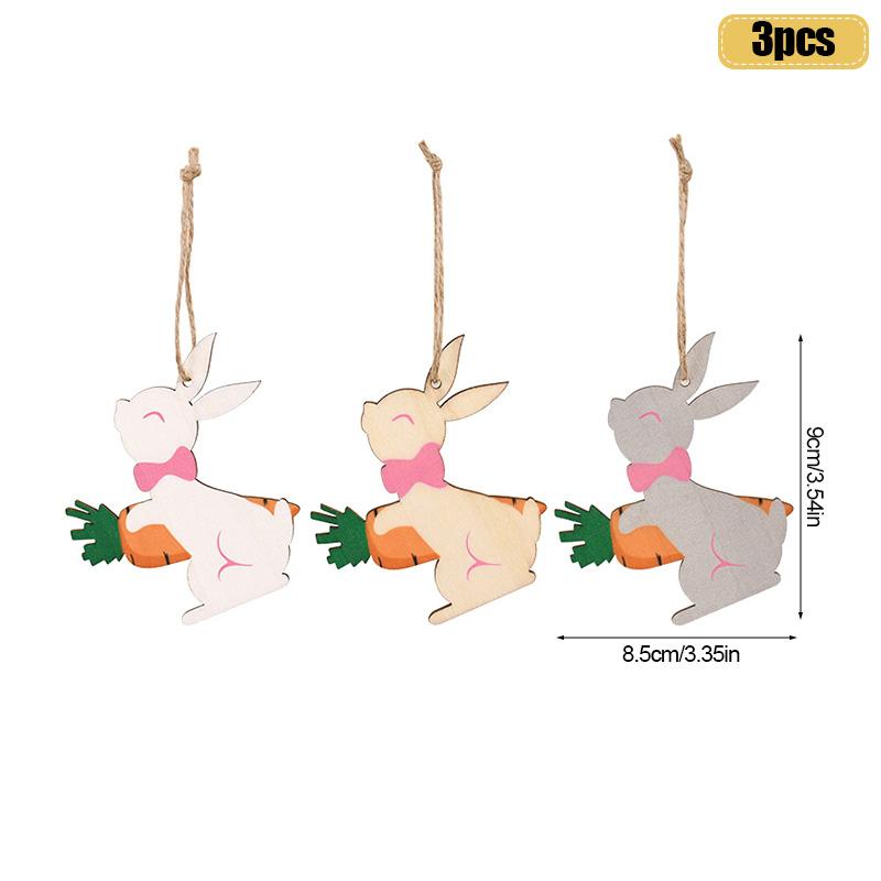 3Pcs Easter Cute Bunny Eggs Wooden Ornament Hanging Pendants with Rope 2025 Easter Home Decoration Kids Party Toy Gift Favors