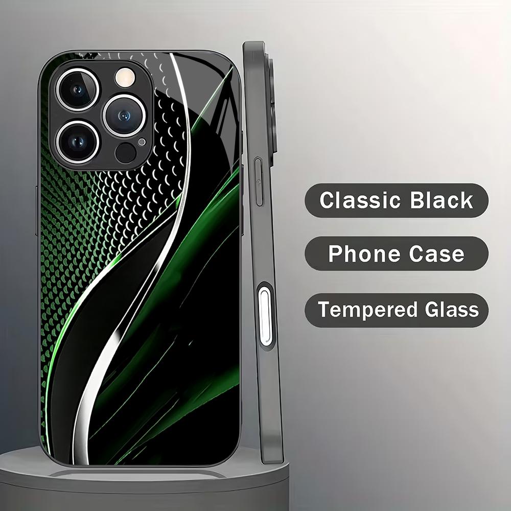 Green striped splicing tempered glass phone case suitable for iPhone 17 16 15 14 13 12 11 Pro Max Plus anti drop and shockproof