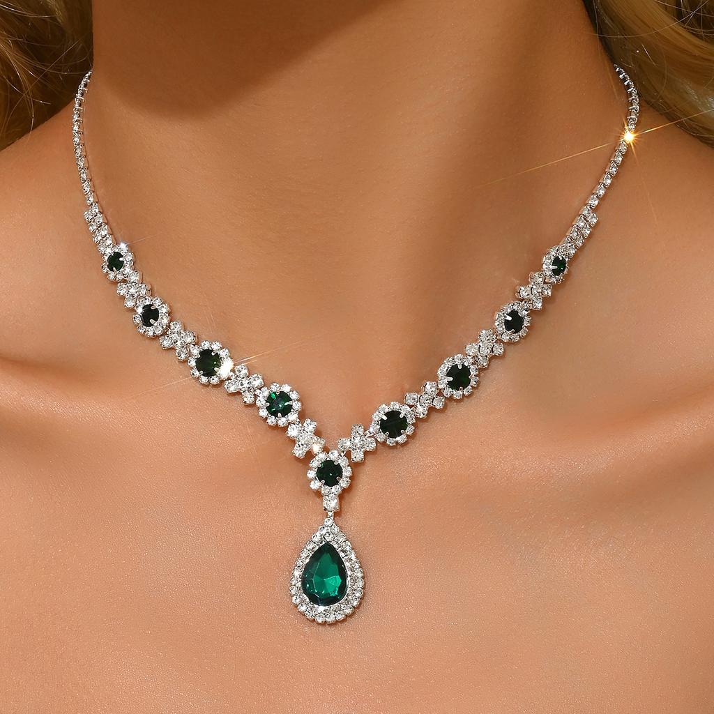 1PC Women's Fashion Trendy Water Drop Flower Pendant Necklace Zircon Suitable for Date, Party, Festival Gifts-2165