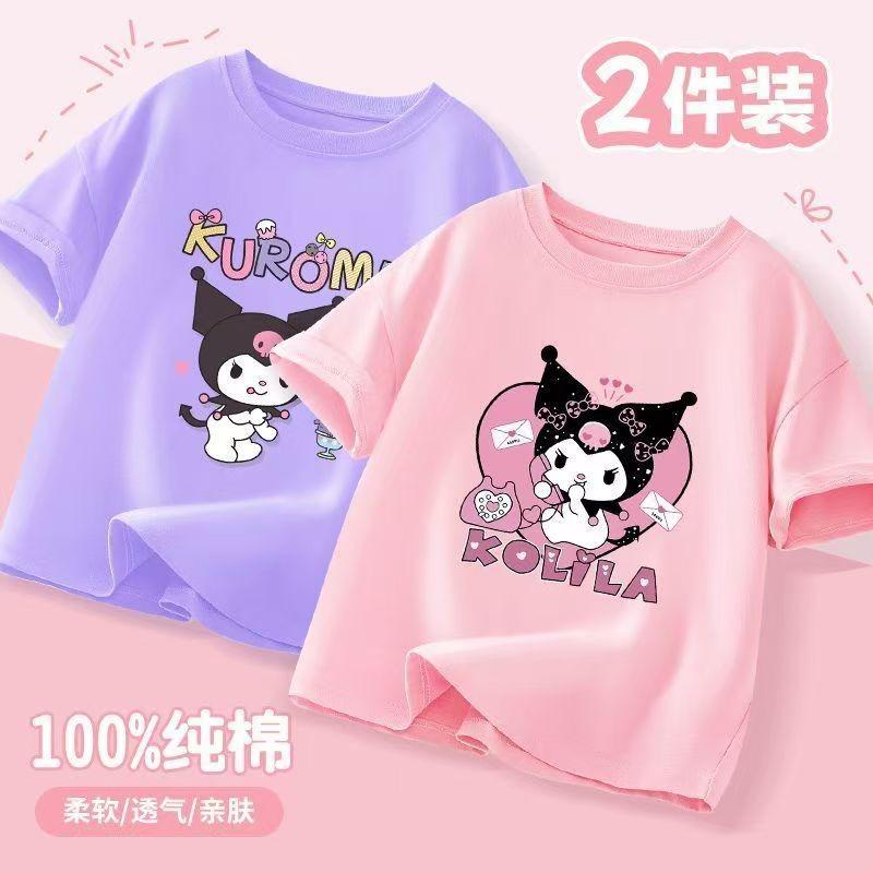 2pcs/pack Sanrio Summer Baby Girls Clothes Children Kuromi Printed Short Sleeve T-shirts Kid Cotton Cartoon Breathable Soft Top