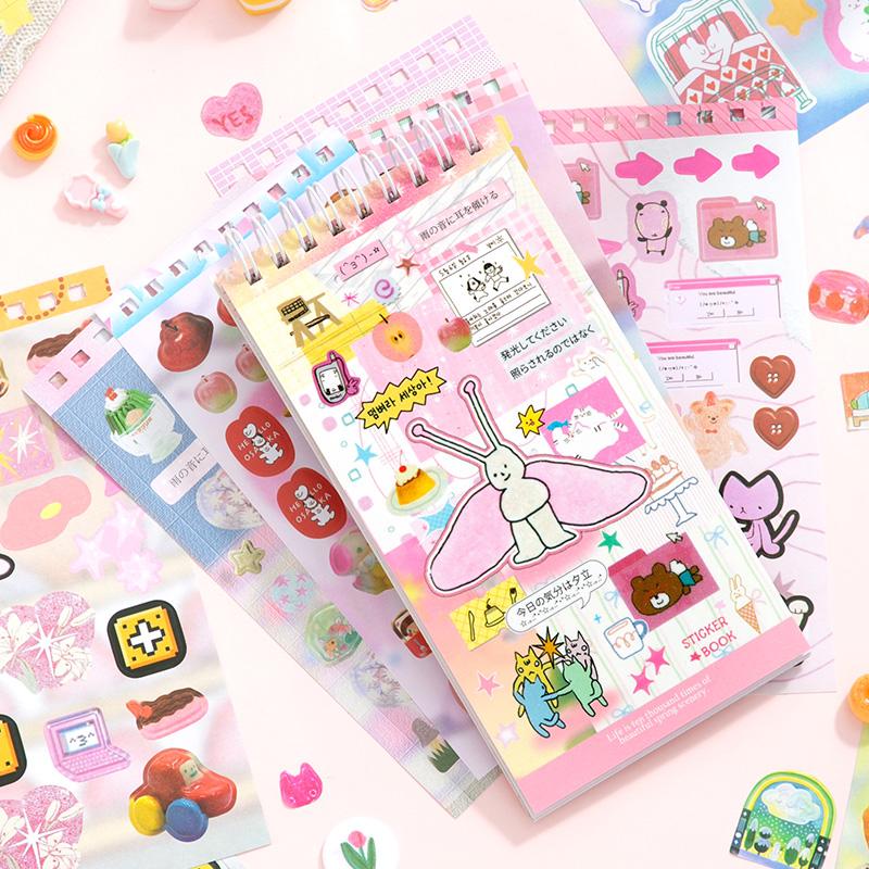 20 Sheets Cartoon PET Sticker Book Diy Diary Decoration School Supply INS Hand Account Stickers Scrapbooking Kawaii Stationery