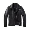 Chinese Size Men Leather Coat Genuine Soft Cowhide Leather Classic Turn Down Collar Leather Jackets For Men Clothing Autumn