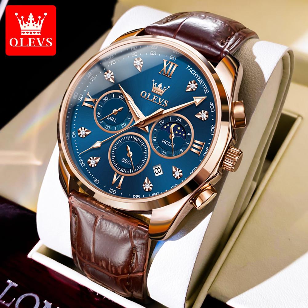 OLEVS Men's Watches Casual Fashion Top Brand Multi-functional Chronograph Original Wristwatch for Man Waterproof Moon Phase Date