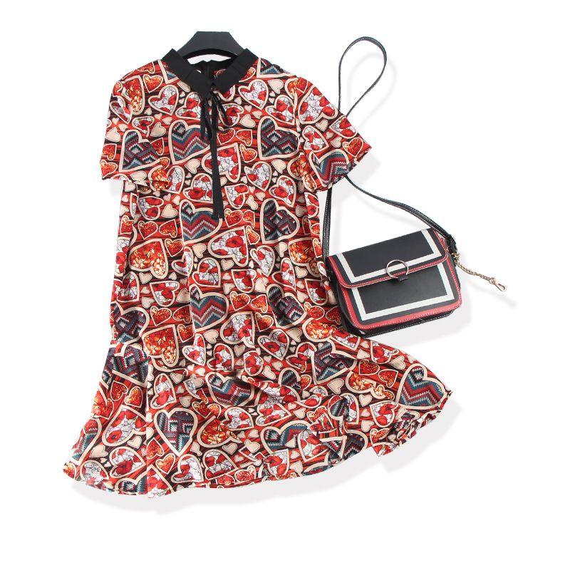 

FARCENT Peter Pan Collar Heart Denim Dress with Fish Tail Red 3XL