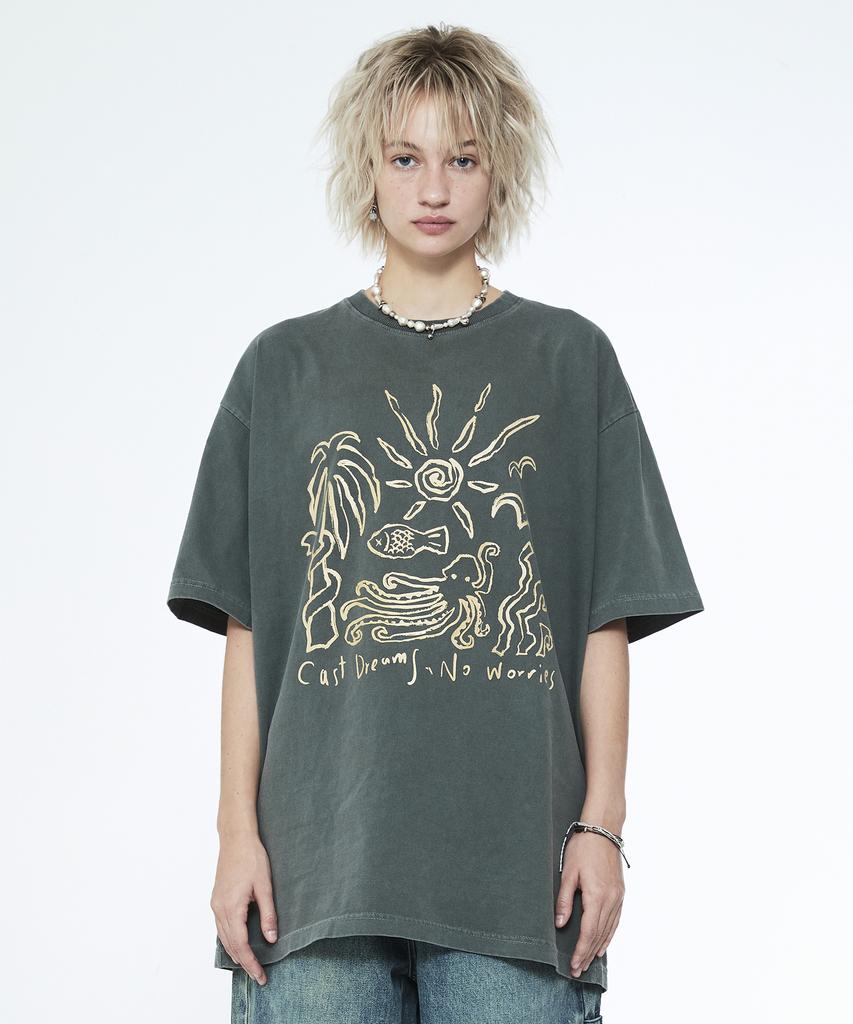 Sseleupe Cast Dream No Warris Pigment Short Sleeve T-Shirt Khaki