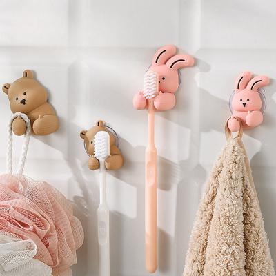 Multifunctional Cartoon Rabbit Bear Silicone Toothbrush Holder Home Wall-Mounted Suction Cup Storage Hook Bathroom Accessories