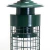 Hrănitoare metalică pentru păsări în aer liber, agățată, rezistentă la veverițe, cu semințe, cu stinghii pentru păsări sălbatice, cinteze, gaiță albastră, pițigoi