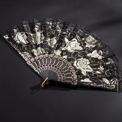1pc-Chinese Style Vintage Retro Foldable Hand Fan Rose Lace Folding Handheld Fan for Dance Wedding Decoration Party Favor Gifts