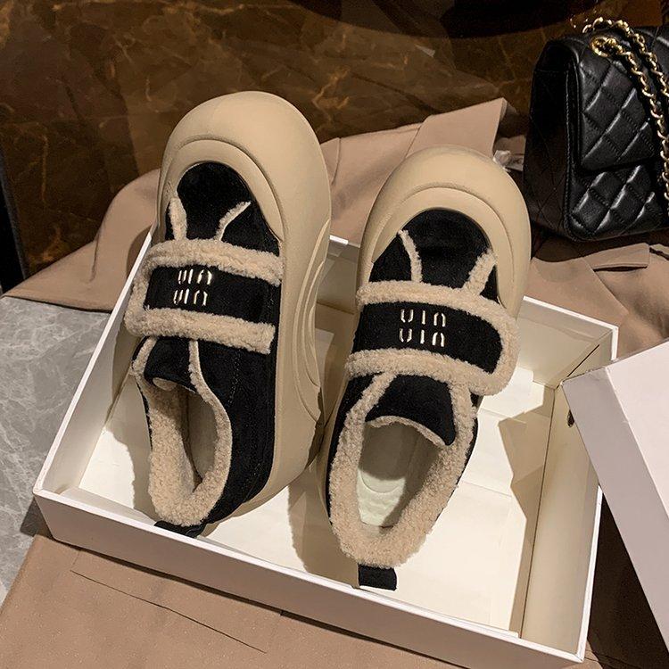 Lamb wool shoes ugly cute bread shoes big head casual shoes board shoes doll head velvet cotton shoes biscuit shoes women's shoes