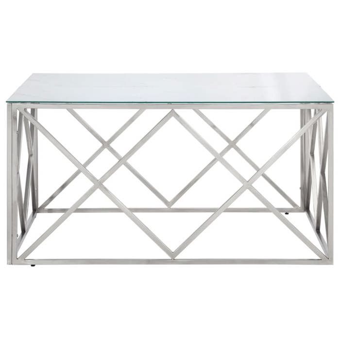 VidaXL Coffee Table Silver Stainless Steel and Tempered Glass 349979