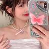 Kpop Goth Pink Ribbon Bow Imitation Pearl Beads Choker Necklace Y2K Sweet Cute Heart Pendant Clavicle Chain Girl Lolita Jewelry