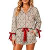 Women's Christmas Two Piece Pajama Set with Button Down Shirt and Shorts Sleepwear