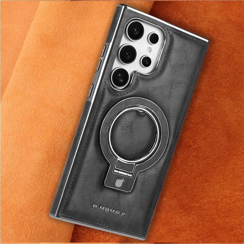 Applicable To Samsung S24Ultra Mobile Phone Case Racket Holder Galaxy Magnetic Suction S23plus Creative 24 + Men's Leather Case