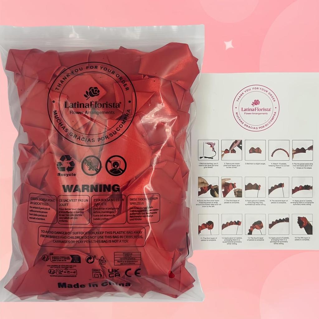 300Pcs Premade Satin Ribbon Rose Petals Half-Finished for Eternal Rose DIY Ramos Forever Flowers Bouquets Everlasting Floral,for